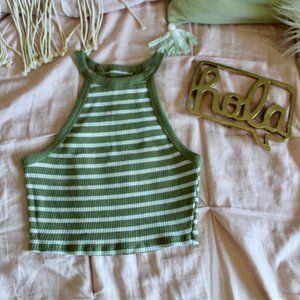 Hollister Olive striped high neck crop top